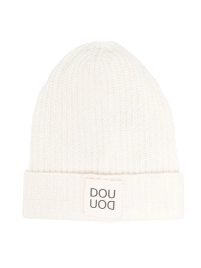 Douuod Kids' Logo-patch Knitted Beanie In White