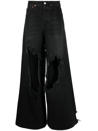 Vetements Distressed Wide-leg Jeans In Black