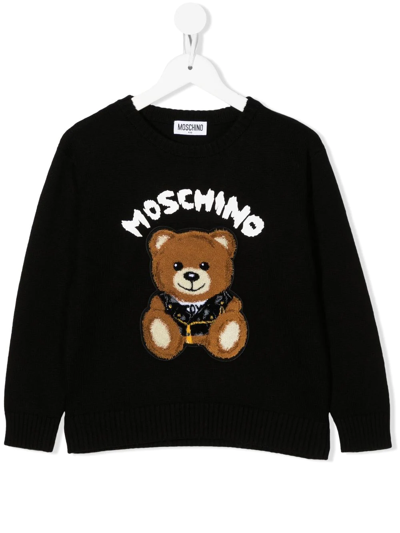 Moschino Kids' Teddy Motif Jumper In Black
