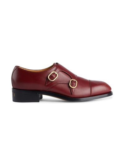 Gucci Men's Buckle Shoes With Brogue Detail In Bordeaux