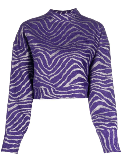 Genny Zebra-print Cropped Sweater In Purple