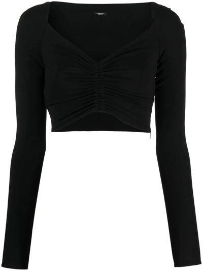 Versace V-neck Cropped Blouse In Nero
