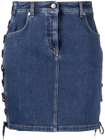 Moschino Lace-up Denim Mini Skirt In Blue