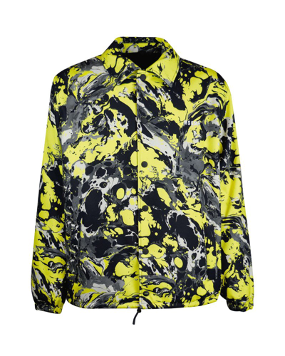 Msgm Marble Print Cotton Drill Jacket In Yellow