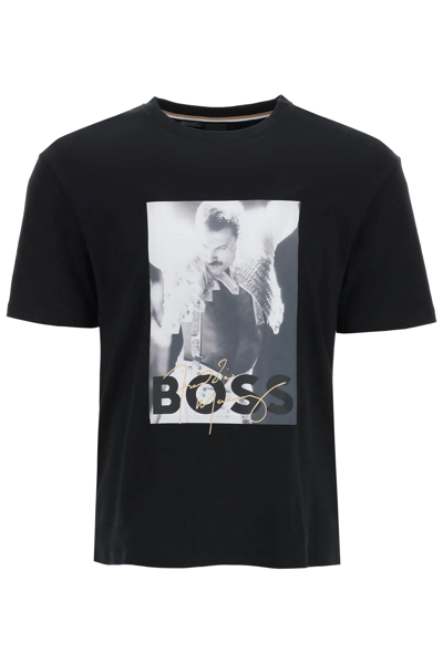 Hugo Boss Interlock-cotton T-shirt With Exclusive Artwork In Black