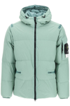 Stone Island Hooded Down Jacket In Garment Dyed Crinkle Reps R-ny In Green