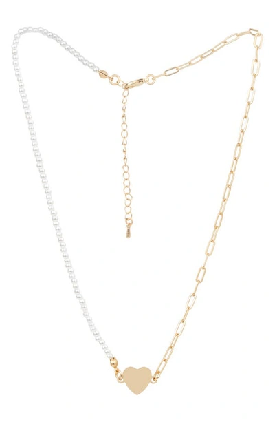 Saachi Imitation Pearl & Paper-clip Chain Heart Pendant Necklace In Gold