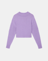 Lafayette 148 Cashmere Textured Stitch Ribbed-trim Sweater In Purple
