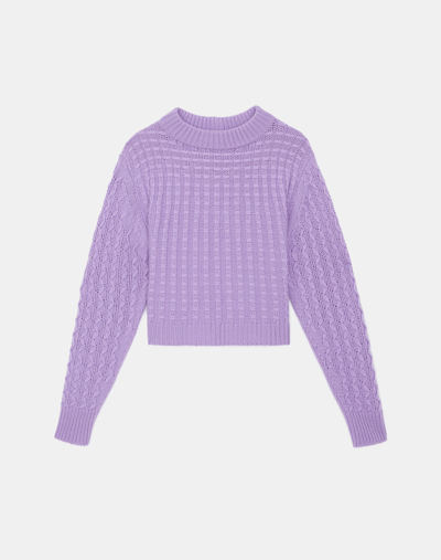 Lafayette 148 Cashmere Textured Stitch Ribbed-trim Sweater In Purple