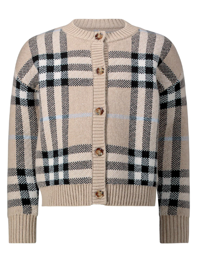 Burberry Beige Cardigan For Girl With Check