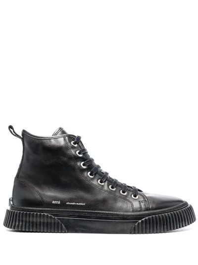 Ami Alexandre Mattiussi Lace-up High-top Logo Sneakers In Black