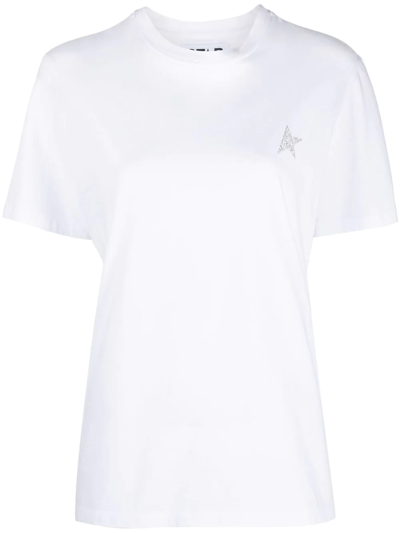 Golden Goose Glitter-logo Cotton T-shirt In White