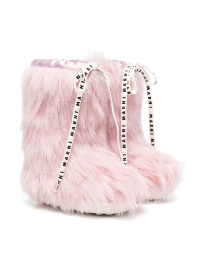 Marni Kids' Faux-fur Boots In Pink