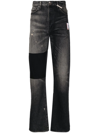Miharayasuhiro Distressed Patchwork Straight-leg Jeans In Black