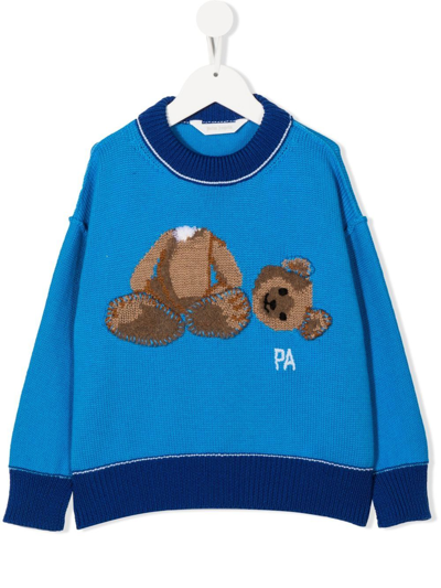 Palm Angels Kids' Light-blue Sweater For Boy With Bear Logo In Azzurro