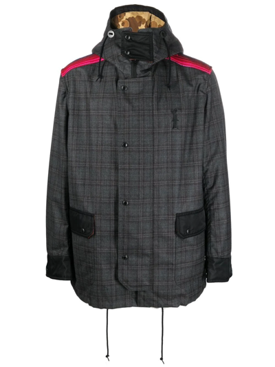 Junya Watanabe Check-pattern Hooded Coat In Grey