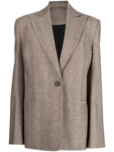 Gia Studios Single-breasted Linen-cotton Blazer In Brown