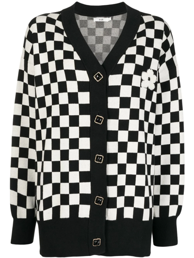 B+ab Checkerboard-knit V-neck Cardigan In Black