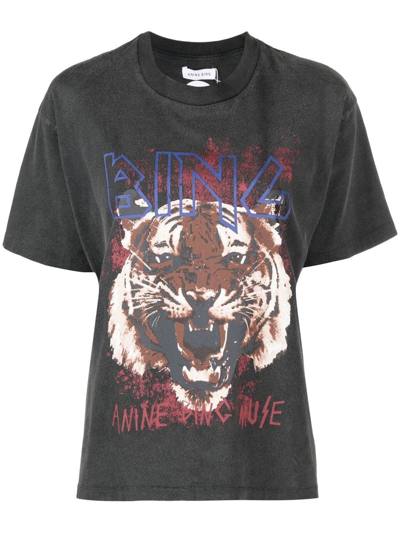 Anine Bing Tiger Graphic-print Cotton-jersey T-shirt In Black