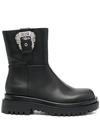 Versace Jeans Couture Buckled Round-toe Low-heel Boots In Black