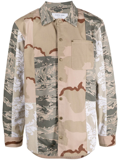 Marine Serre Patchwork Printed Cotton-ripstop And Twill Shirt In Neutrals