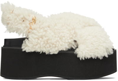 Marni Shearling-trimmed Leather Sandals In Natural White
