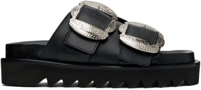 Toga Double-buckle Leather Sandals In Black