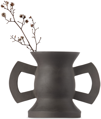 Iaai Black Bow Vase In Raw Black Clay