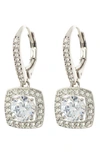 Nadri Square Halo Cz Drop Leverback Earrings In Rhodium