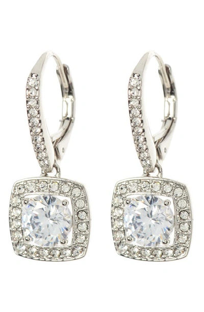 Nadri Square Halo Cz Drop Leverback Earrings In Rhodium