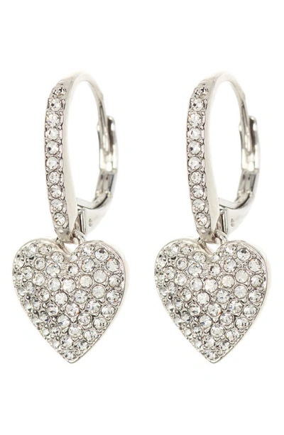 Nadri Pavé Cz Heart Drop Leverback Earrings In Rhodium