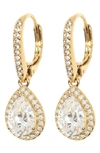 Nadri Pear Drop Cubic Zirconia Pavé Leverback Earrings In Gold