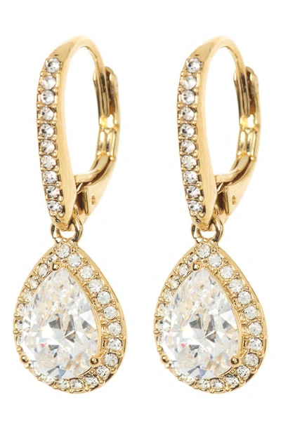 Nadri Pear Drop Cubic Zirconia Pavé Leverback Earrings In Gold