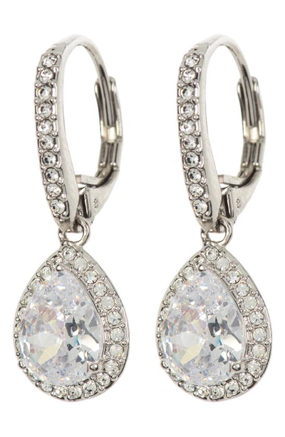 Nadri Pear Drop Cubic Zirconia Pavé Leverback Earrings In Rhodium