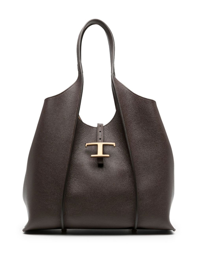 Tod's Brown Timeless Shopping Bag Leather Tote Bag In Marrone