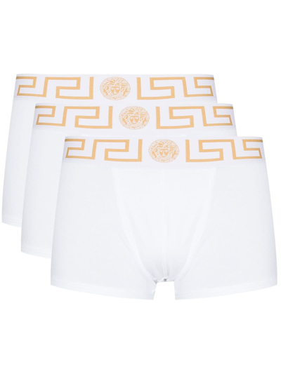 Versace Pack Of 3 Greca Stretch Boxer Briefs In White