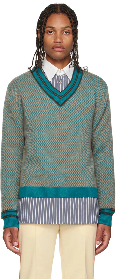 Wales Bonner Chorus V-neck Cashmere-blend Sweater In Turquoise 