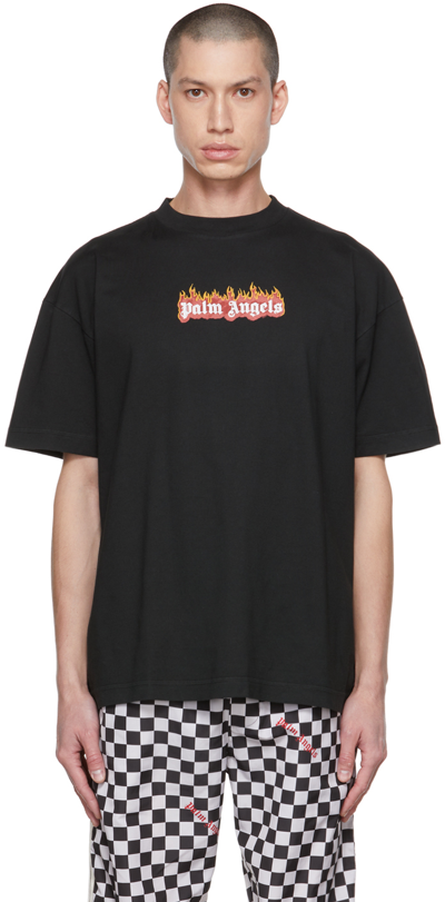 Palm Angels Burning Logo Relaxed-fit Cotton-jersey T-shirt In Nero