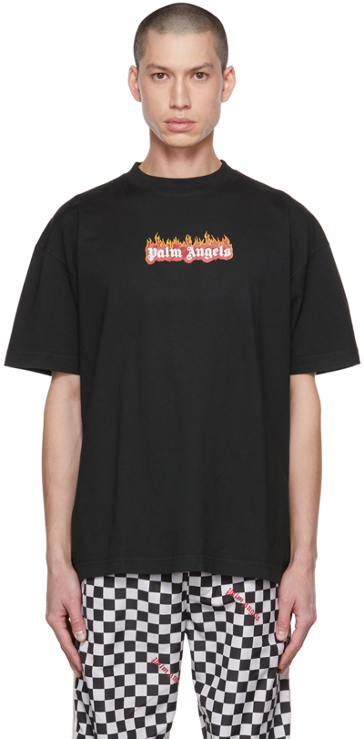 Palm Angels Burning Logo Relaxed-fit Cotton-jersey T-shirt In Black