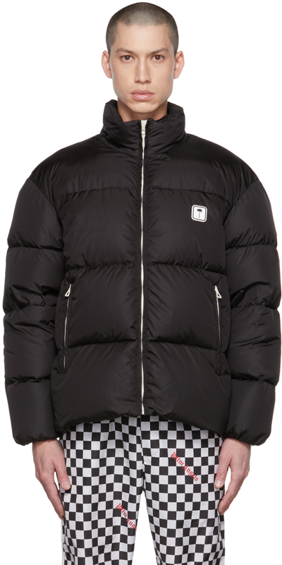 Palm Angels Black Quilted Down Jacket In Multi-colored