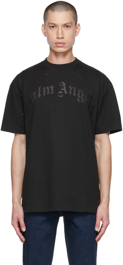 Palm Angels Distressed Logo-embellished Cotton-jersey T-shirt In Black