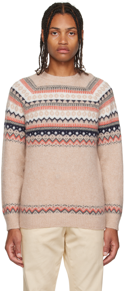 Brunello Cucinelli Fair Isle Alpaca Blend Crewneck Sweater In Light Brown