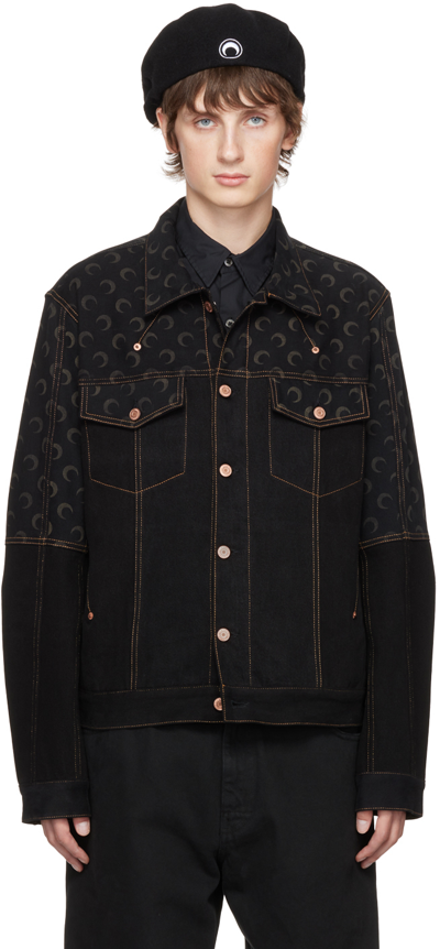 Marine Serre Crescent-moon Print Denim Jacket In All Over Moon Black