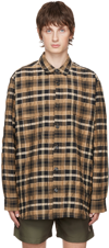 Nanushka Jari Plaid Button-front Shirt In Black/camel