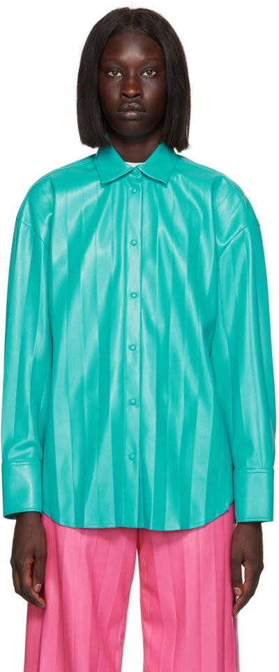 Msgm Blue Faux-leather Shirt In 83 Ciano