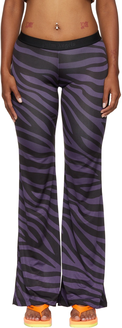 Palm Angels Black & Purple Zebra Lounge Pants In Purple Black