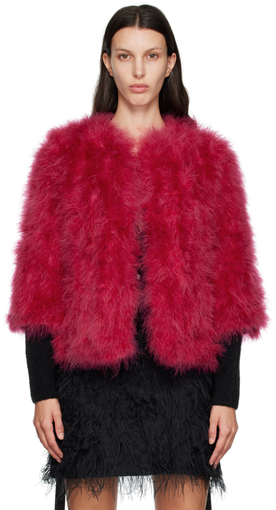 Yves Salomon Single-breasted Feather Jacket In Pink
