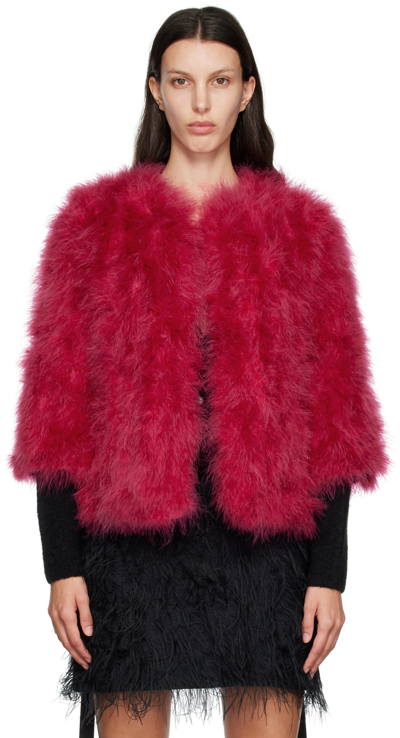 Yves Salomon Single-breasted Feather Jacket In A5004 Crazy Pink