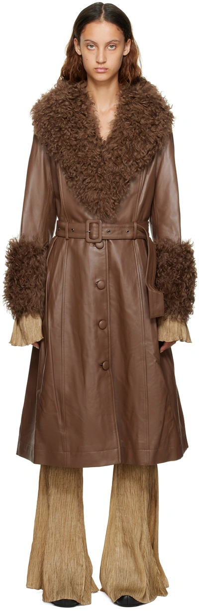 Saks Potts Foxy Leather And Shearling Long Coat In Brown