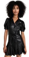 Alice And Olivia Ofra Puff Sleeve Faux Leather Dress In Black